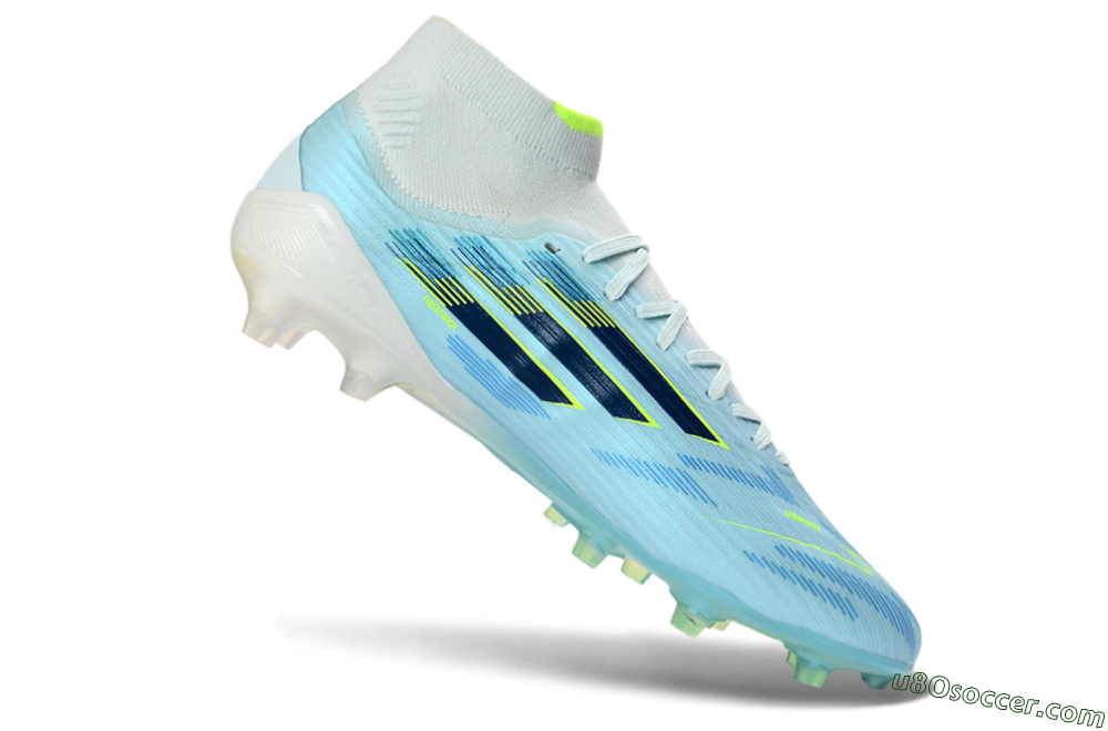 Adidas F50 Elite Mid AG Artificial Grass Soccer Cleats - Blue/Electric Blue/Neon Yellow 4