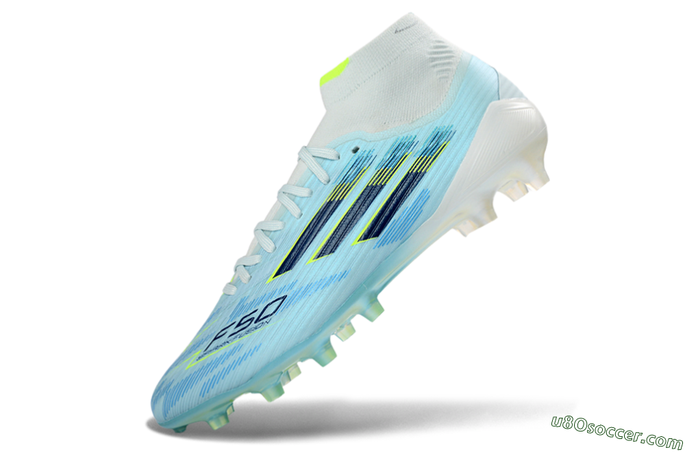Adidas F50 Elite Mid AG Artificial Grass Soccer Cleats - Blue/Electric Blue/Neon Yellow 5