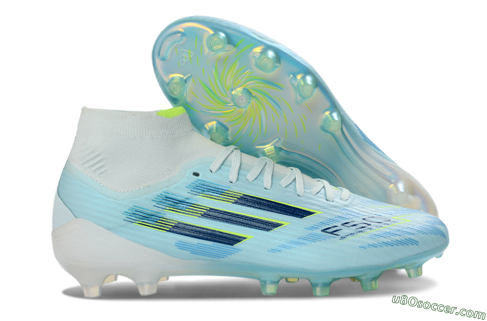 Adidas F50 Elite Mid AG Artificial Grass Soccer Cleats - Blue/Electric Blue/Neon Yellow 1
