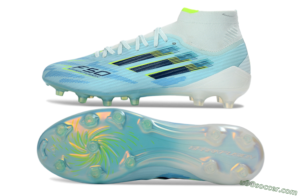 Adidas F50 Elite Mid AG Artificial Grass Soccer Cleats - Blue/Electric Blue/Neon Yellow 0