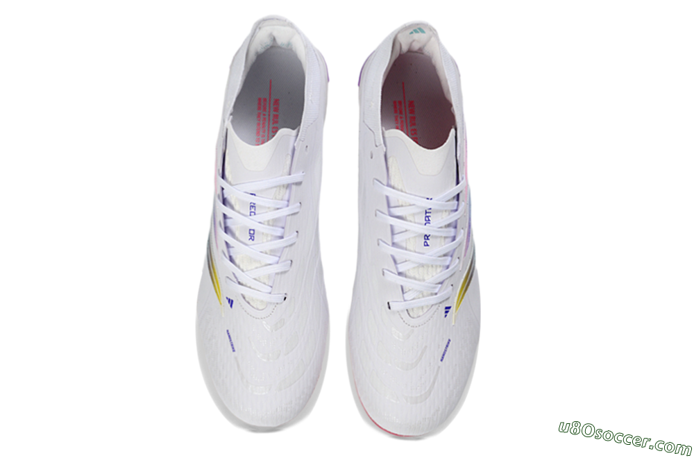 Adidas Predator 26 Elite FG Firm Ground Soccer Cleats - White/Iridescent Pink/Iridescent Blue 4