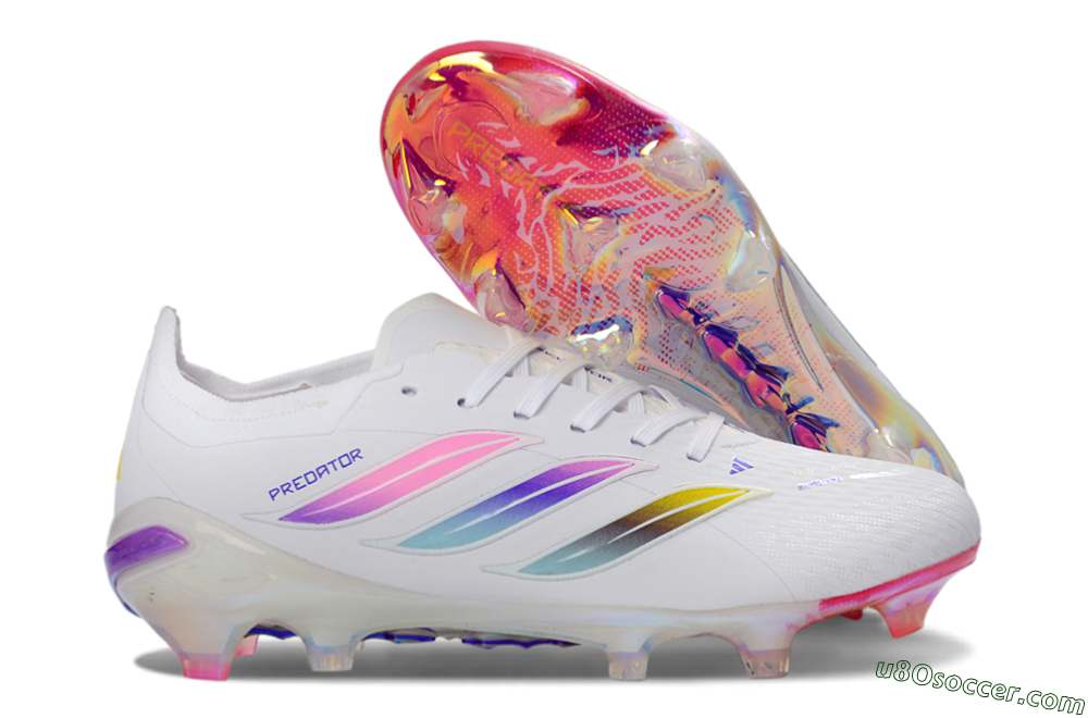 Adidas Predator 26 Elite FG Firm Ground Soccer Cleats - White/Iridescent Pink/Iridescent Blue 1