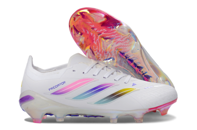 Adidas Predator 26 Elite FG Firm Ground Soccer Cleats - White/Iridescent Pink/Iridescent Blue