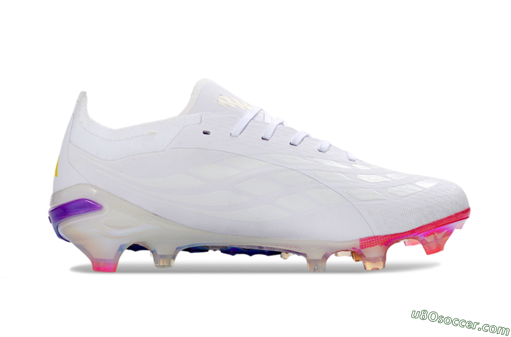 Adidas Predator 26 Elite FG Firm Ground Soccer Cleats - White/Iridescent Pink/Iridescent Blue 7