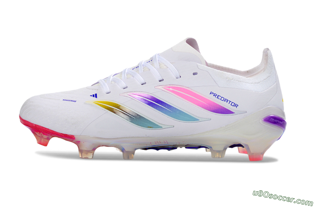 Adidas Predator 26 Elite FG Firm Ground Soccer Cleats - White/Iridescent Pink/Iridescent Blue 2