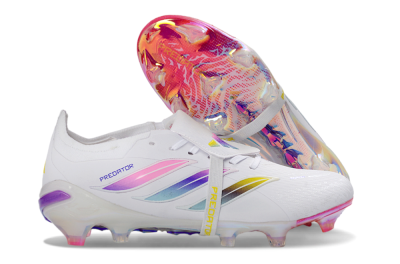 Adidas Predator 26 Elite Fold-Over Tongue FG Firm Ground Soccer Cleats - White/Iridescent Fusion/Neon Bright