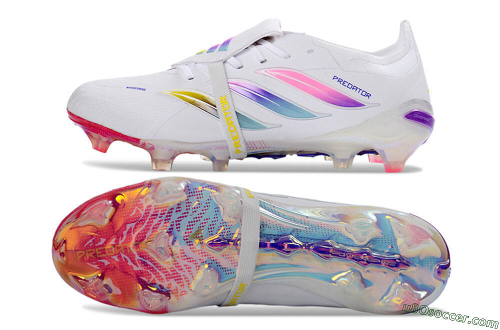 Adidas Predator 26 Elite Fold-Over Tongue FG Firm Ground Soccer Cleats - White/Iridescent Fusion/Neon Bright 0