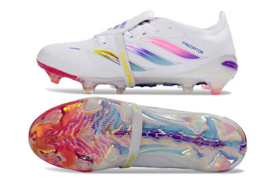 Adidas Predator 26 Elite Fold-Over Tongue FG Firm Ground Soccer Cleats - White/Iridescent Fusion/Neon Bright