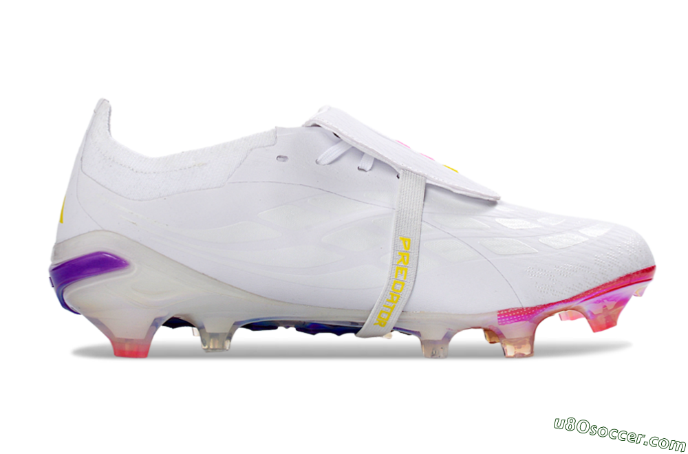 Adidas Predator 26 Elite Fold-Over Tongue FG Firm Ground Soccer Cleats - White/Iridescent Fusion/Neon Bright 7
