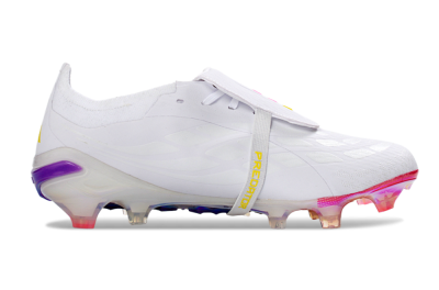 Adidas Predator 26 Elite Fold-Over Tongue FG Firm Ground Soccer Cleats - White/Iridescent Fusion/Neon Bright