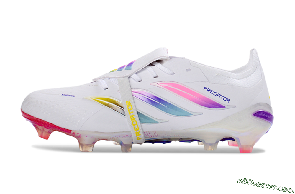 Adidas Predator 26 Elite Fold-Over Tongue FG Firm Ground Soccer Cleats - White/Iridescent Fusion/Neon Bright 2