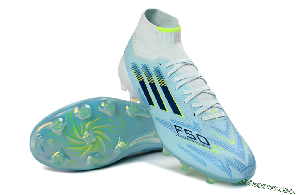 Adidas F50 Elite Mid FG Firm Ground Soccer Cleats - LightBlue/ElectricYellow/DeepNavy 3