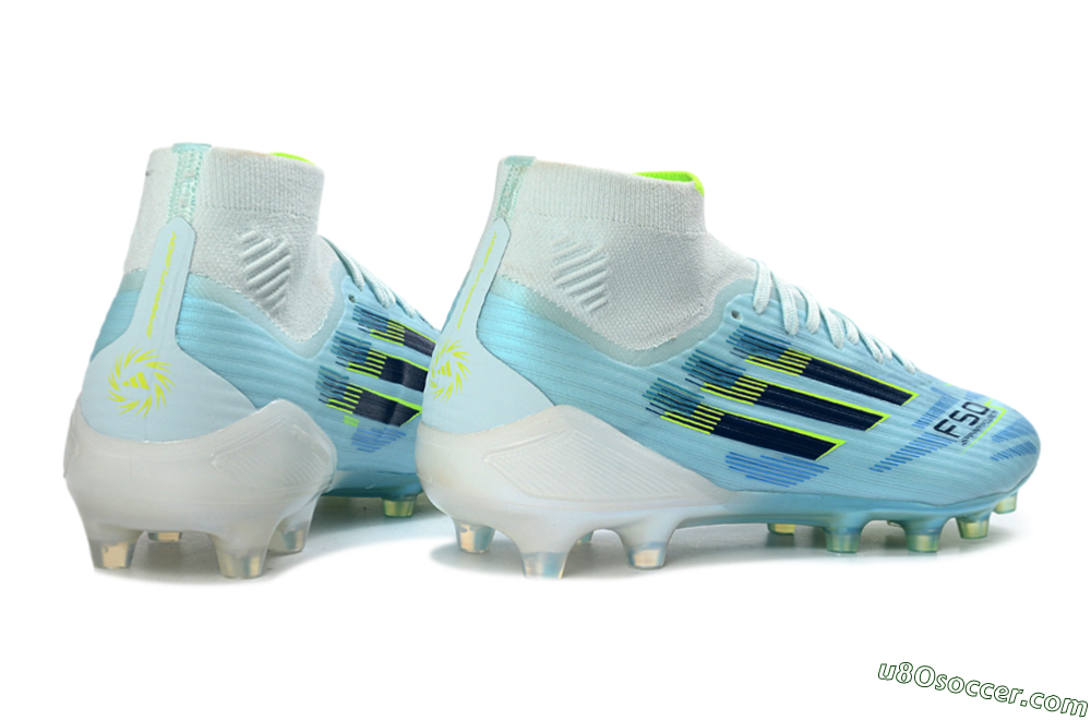 Adidas F50 Elite Mid FG Firm Ground Soccer Cleats - LightBlue/ElectricYellow/DeepNavy 6