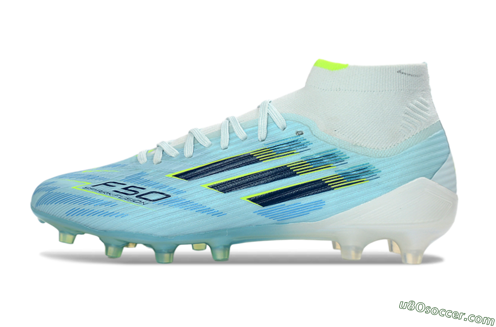 Adidas F50 Elite Mid FG Firm Ground Soccer Cleats - LightBlue/ElectricYellow/DeepNavy 2