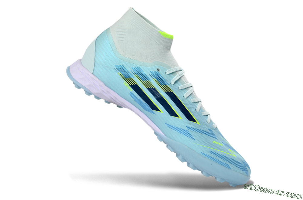 Adidas F50 Elite Mid TF Artificial Turf Soccer Shoes - Blue/Light Blue/Neon Yellow 4