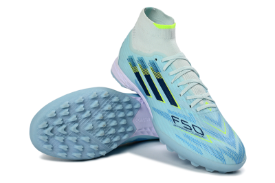 Adidas F50 Elite Mid TF Artificial Turf Soccer Shoes - Blue/Light Blue/Neon Yellow