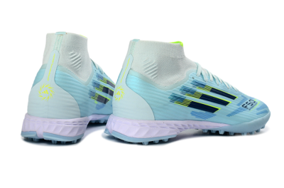 Adidas F50 Elite Mid TF Artificial Turf Soccer Shoes - Blue/Light Blue/Neon Yellow