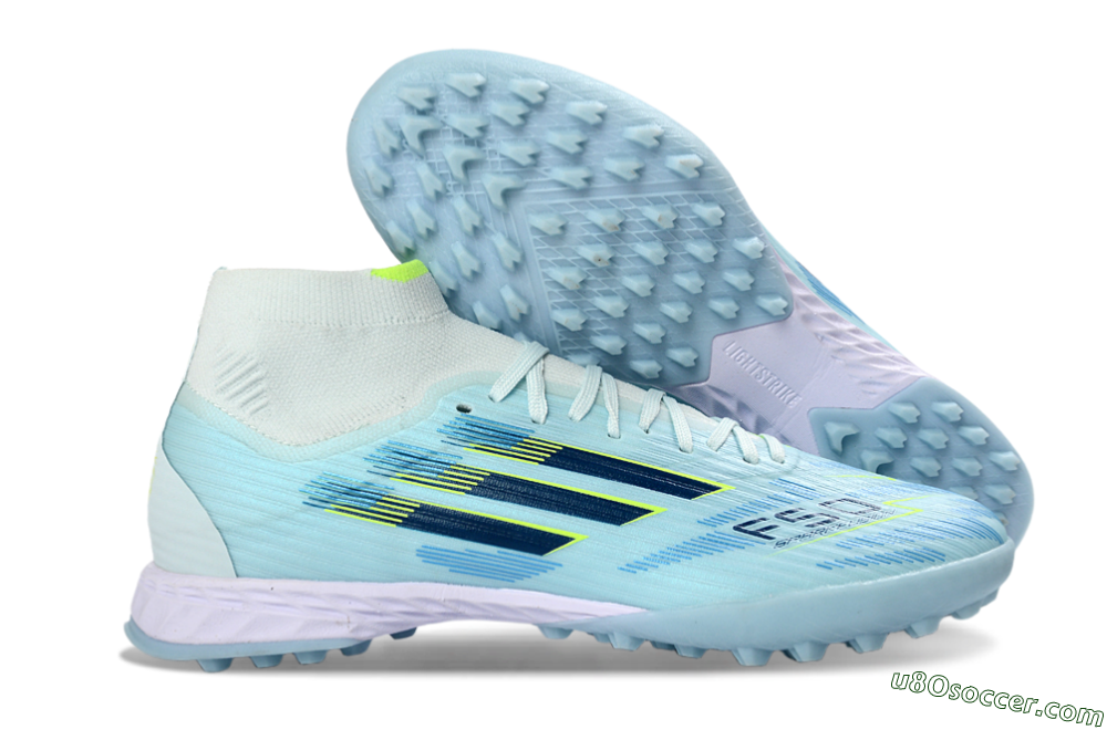 Adidas F50 Elite Mid TF Artificial Turf Soccer Shoes - Blue/Light Blue/Neon Yellow 1