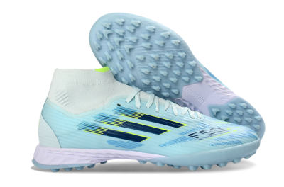 Adidas F50 Elite Mid TF Artificial Turf Soccer Shoes - Blue/Light Blue/Neon Yellow