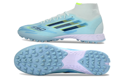 Adidas F50 Elite Mid TF Artificial Turf Soccer Shoes - Blue/Light Blue/Neon Yellow