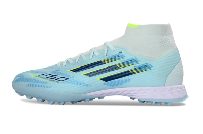Adidas F50 Elite Mid TF Artificial Turf Soccer Shoes - Blue/Light Blue/Neon Yellow