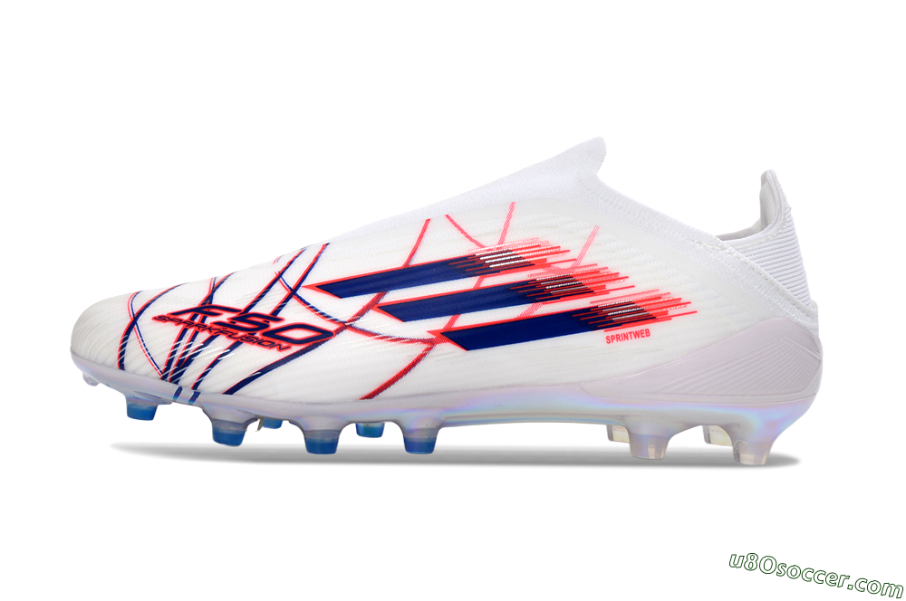 Adidas F50 Elite Laceless FG Firm Ground Soccer Cleats - White/Bright Red/Deep Blue 2