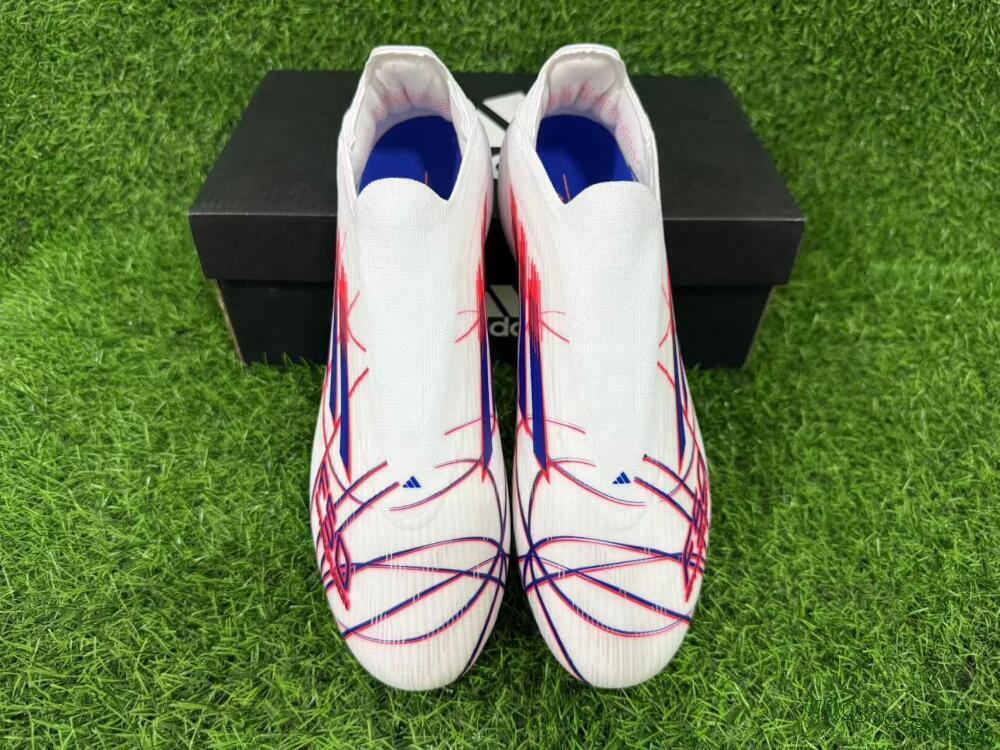 Adidas F50 Elite Laceless FG Firm Ground Soccer Cleats - White/Bright Red/Deep Blue