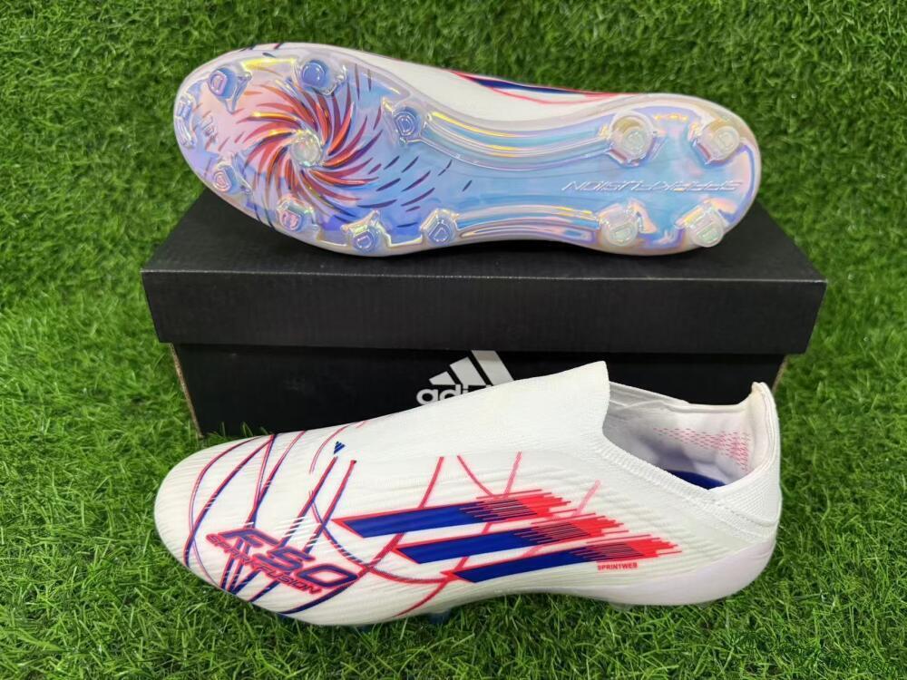 Adidas F50 Elite Laceless FG Firm Ground Soccer Cleats - White/Bright Red/Deep Blue