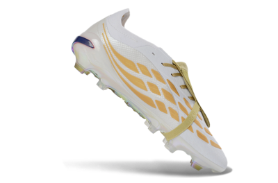 Adidas Predator 26 Elite Fold-Over Tongue FG Firm Ground Soccer Cleats - White/Gold Reflective/Light Cream