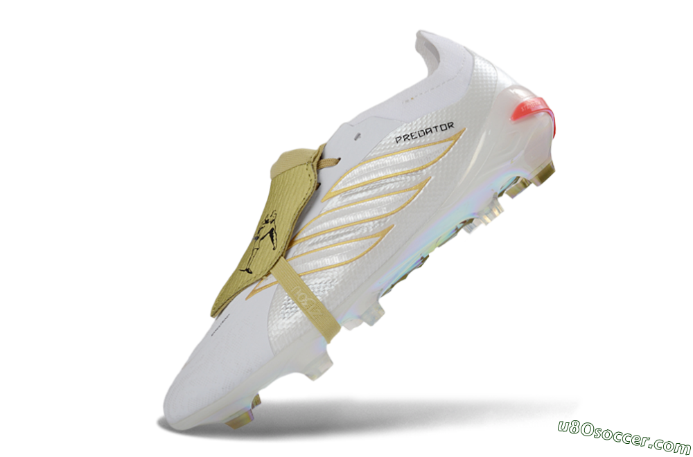 Adidas Predator 26 Elite Fold-Over Tongue FG Firm Ground Soccer Cleats - White/Gold Reflective/Light Cream 5