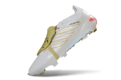 Adidas Predator 26 Elite Fold-Over Tongue FG Firm Ground Soccer Cleats - White/Gold Reflective/Light Cream