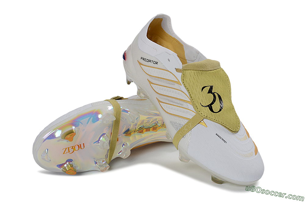 Adidas Predator 26 Elite Fold-Over Tongue FG Firm Ground Soccer Cleats - White/Gold Reflective/Light Cream 3