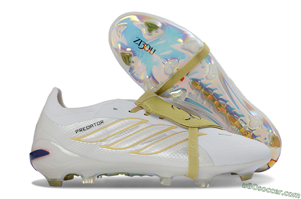Adidas Predator 26 Elite Fold-Over Tongue FG Firm Ground Soccer Cleats - White/Gold Reflective/Light Cream 1