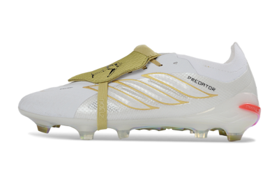 Adidas Predator 26 Elite Fold-Over Tongue FG Firm Ground Soccer Cleats - White/Gold Reflective/Light Cream