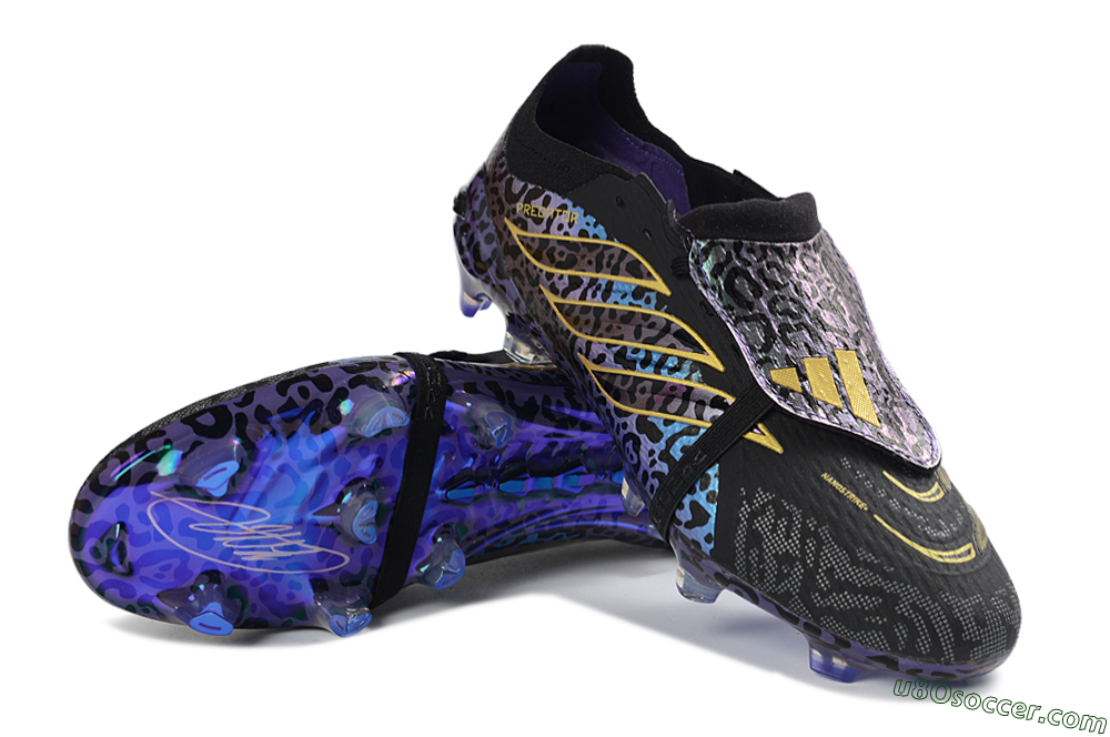 Adidas Predator 26 Elite Fold-Over Tongue FG Firm Ground Soccer Cleats - Black/Electric Blue/Deep Purple 3