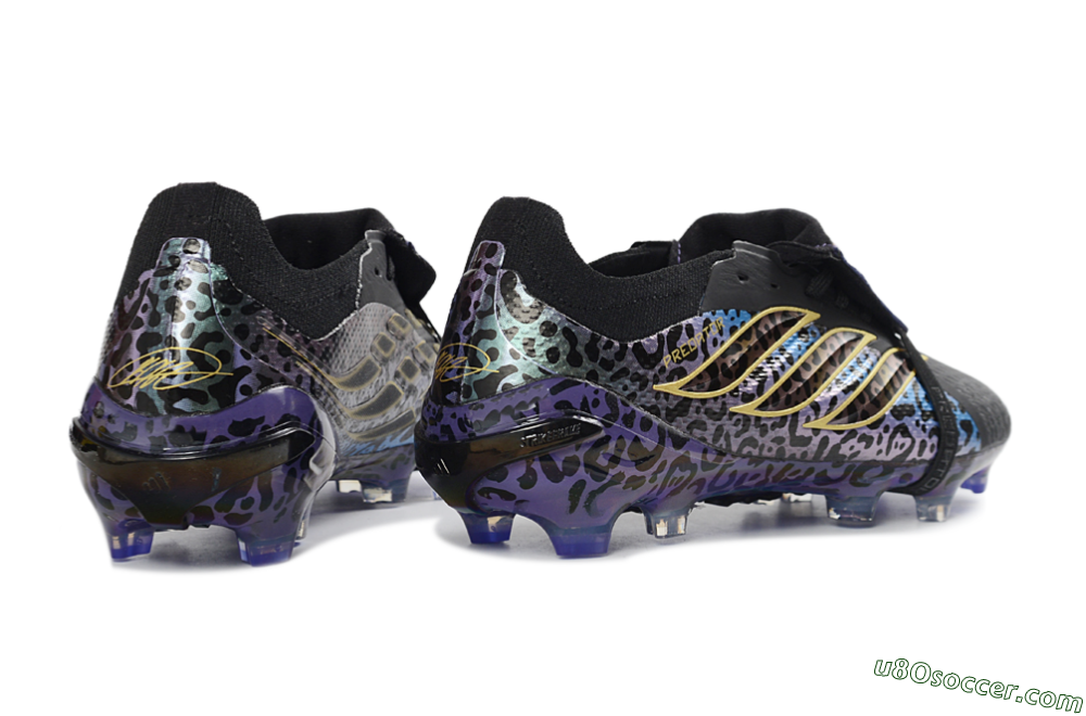 Adidas Predator 26 Elite Fold-Over Tongue FG Firm Ground Soccer Cleats - Black/Electric Blue/Deep Purple 6