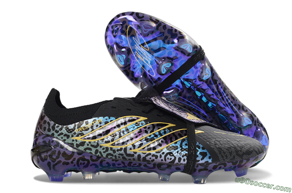 Adidas Predator 26 Elite Fold-Over Tongue FG Firm Ground Soccer Cleats - Black/Electric Blue/Deep Purple 1