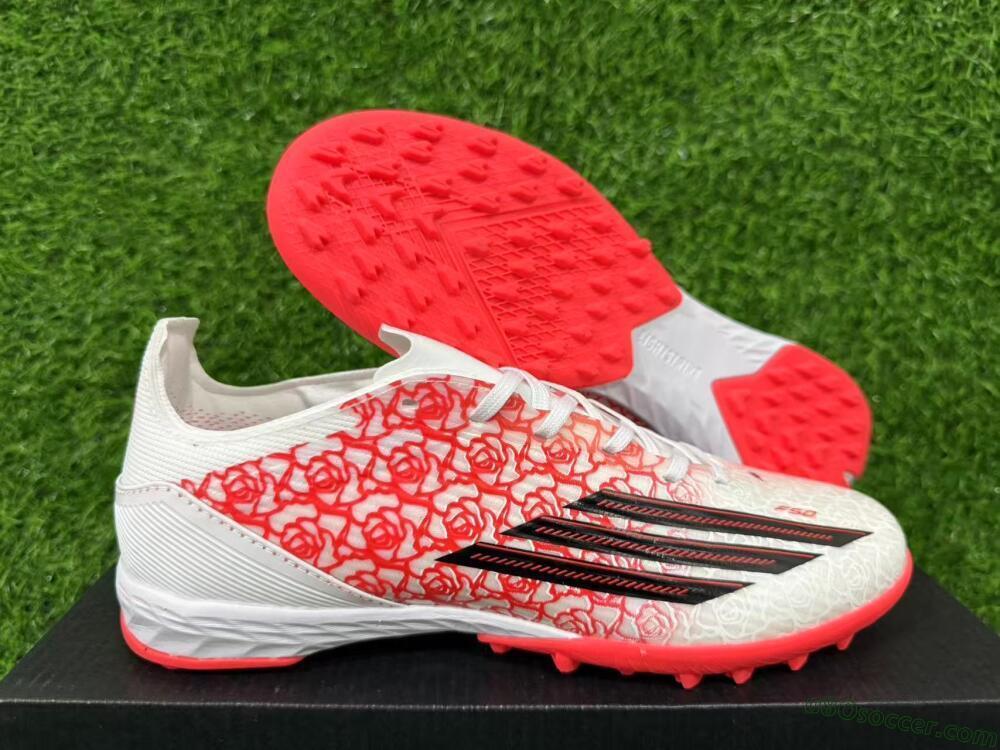 Adidas F50 Pro TF Artificial Turf Soccer Shoes - White/Flamingo Pink/Neon Black