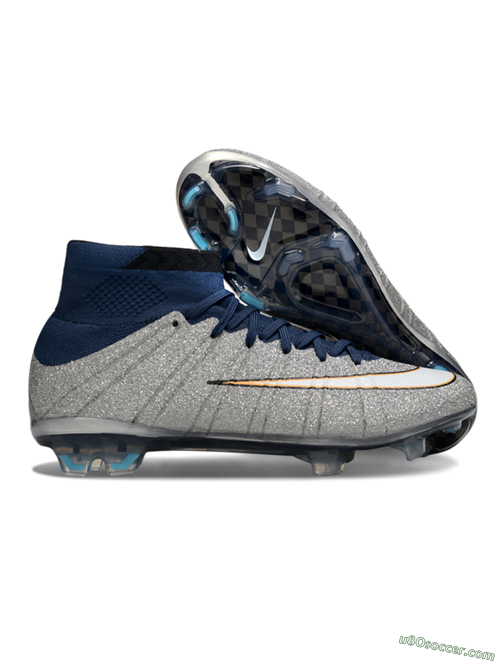 Nike Zoom Mercurial Superfly 4 Elite FG Firm Ground Soccer Cleats - Gray/Navy Blue/Metallic Silver 1