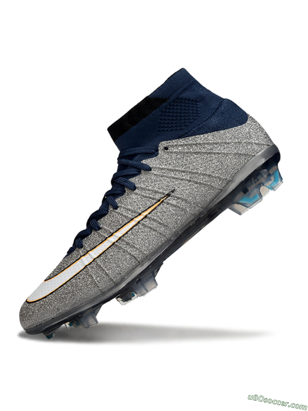 Nike Zoom Mercurial Superfly 4 Elite FG Firm Ground Soccer Cleats - Gray/Navy Blue/Metallic Silver 5