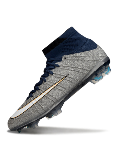 Nike Zoom Mercurial Superfly 4 Elite FG Firm Ground Soccer Cleats - Gray/Navy Blue/Metallic Silver