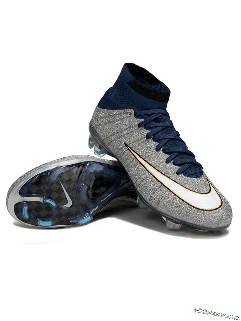 Nike Zoom Mercurial Superfly 4 Elite FG Firm Ground Soccer Cleats - Gray/Navy Blue/Metallic Silver 3