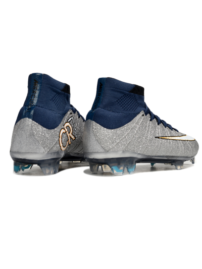 Nike Zoom Mercurial Superfly 4 Elite FG Firm Ground Soccer Cleats - Gray/Navy Blue/Metallic Silver