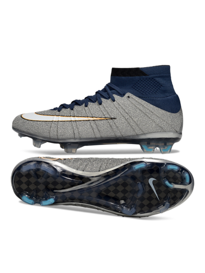 Nike Zoom Mercurial Superfly 4 Elite FG Firm Ground Soccer Cleats - Gray/Navy Blue/Metallic Silver