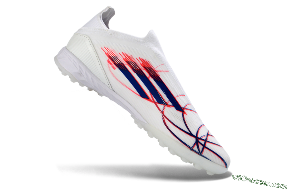 Adidas F50 Elite Laceless TF Artificial Turf Soccer Shoes - White/Electric Red/Navy Blue 5