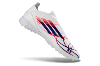 Adidas F50 Elite Laceless TF Artificial Turf Soccer Shoes - White/Electric Red/Navy Blue