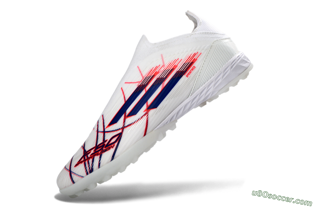 Adidas F50 Elite Laceless TF Artificial Turf Soccer Shoes - White/Electric Red/Navy Blue 6