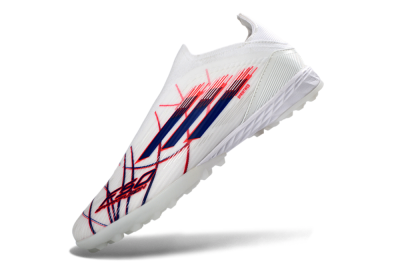 Adidas F50 Elite Laceless TF Artificial Turf Soccer Shoes - White/Electric Red/Navy Blue