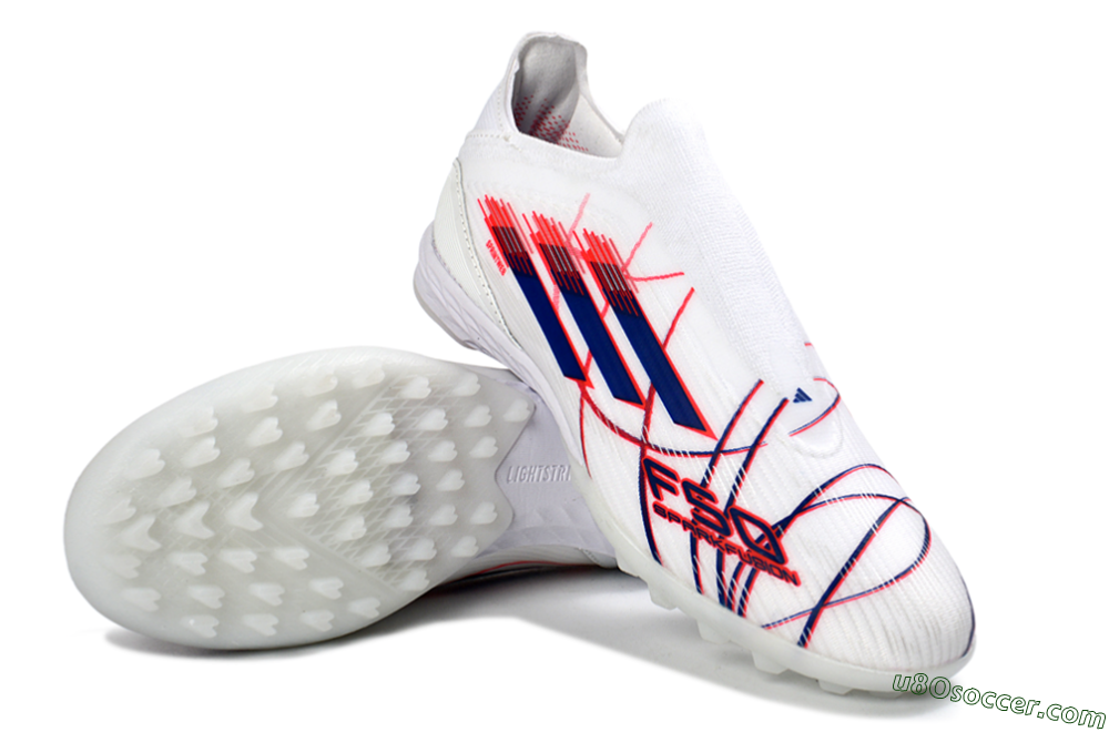 Adidas F50 Elite Laceless TF Artificial Turf Soccer Shoes - White/Electric Red/Navy Blue 4