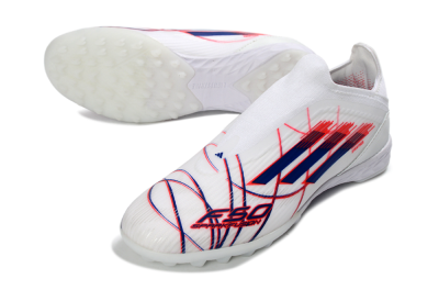 Adidas F50 Elite Laceless TF Artificial Turf Soccer Shoes - White/Electric Red/Navy Blue
